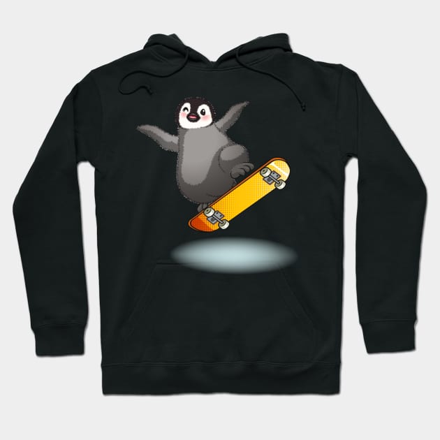 Happy emperor penguin chick with skateboard Hoodie by tomodaging